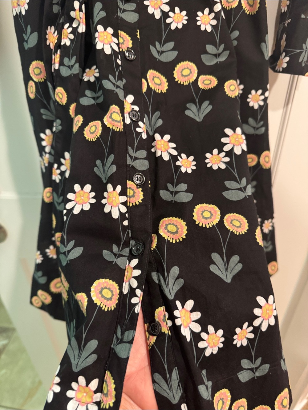 Boden Black Floral Long-Sleeve Tie-Waist Shirt Dress - Picture 6 of 9